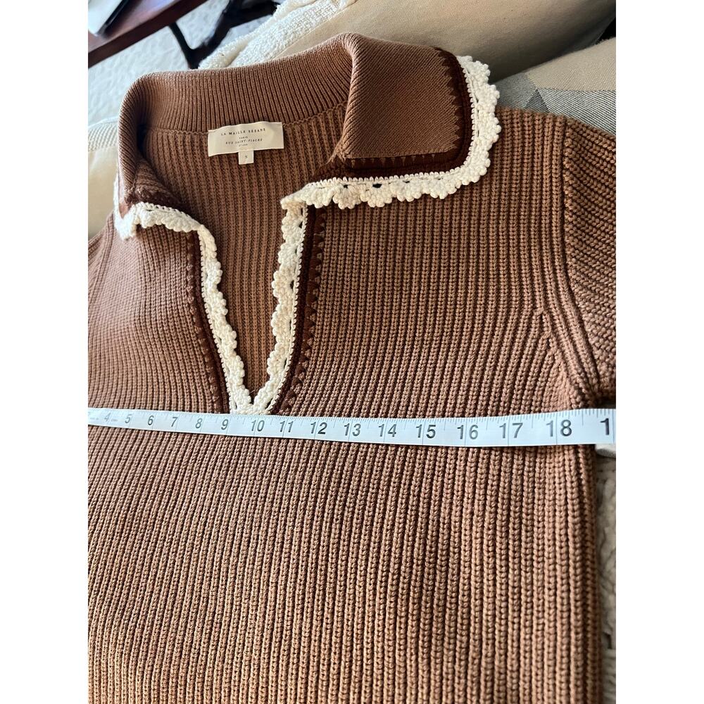 La Maille Sezane Ivane Sweater in Camel with Ecru Details Size S✨ - Picture 8 of 10